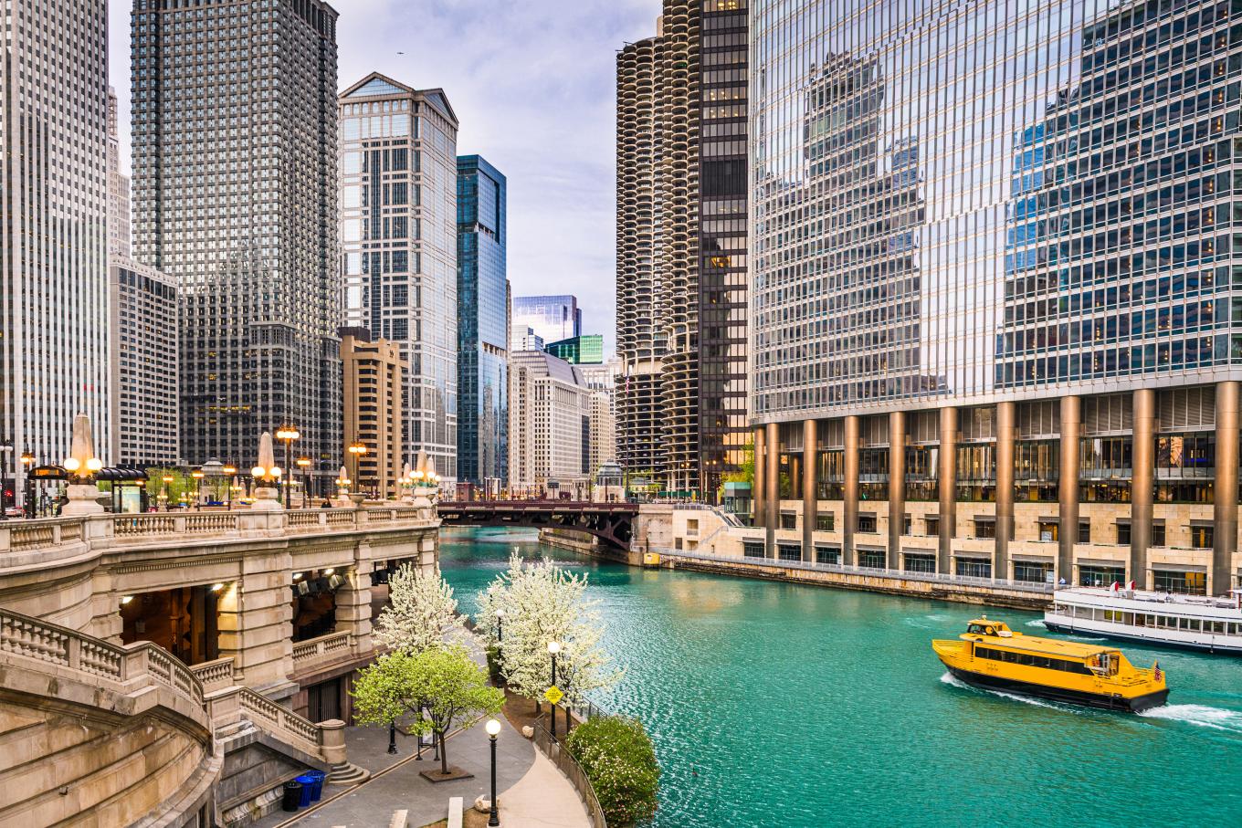 The Chicago River flowing through the heart of Chicago, Il.