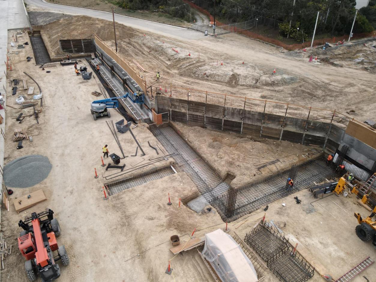 Workers placing rebar for the eastern terminal perimeter wall footing.