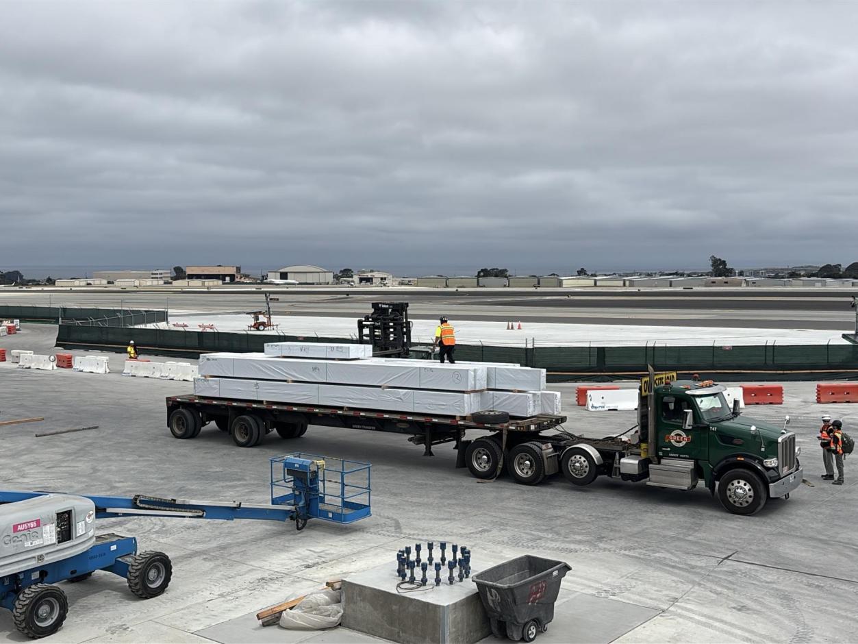 First delivery of the mass timber columns and beams. 