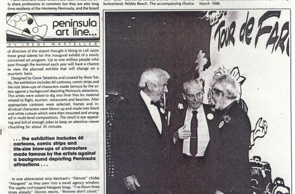 December 23, 1987 Monterey Herald Article: 'Tour De Farce' Cartoon Exhibit Provides  Laughter and Good Cheer at the Airport
