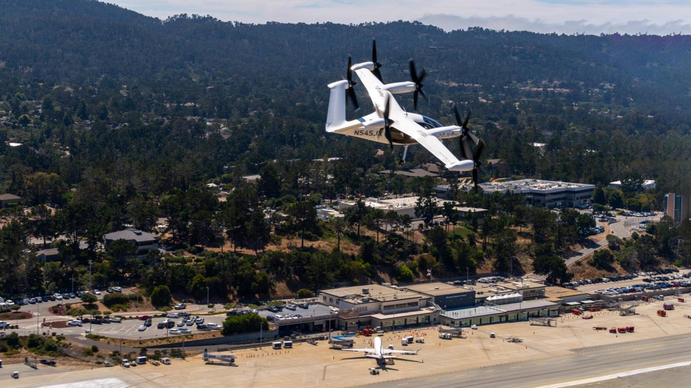 Experimental Joby eVTOL Aircraft soaring above MRY