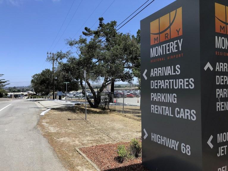 MRY directional signage  at the intersection of Olmsted and Garden roads -- site of the new roundabout.